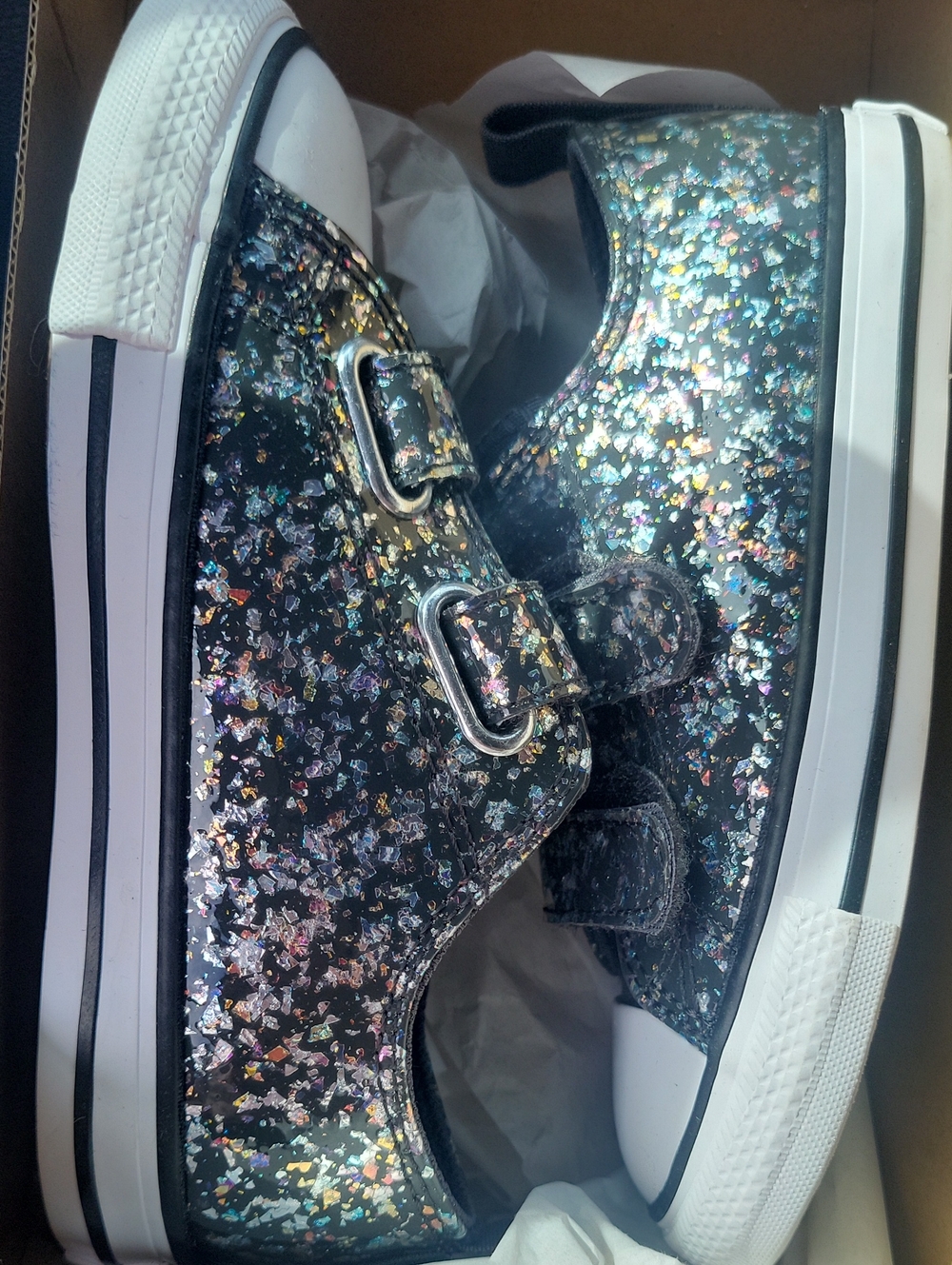Converse Kids Black Glitter Low-Top Sneakers with Multicolor Sparkle